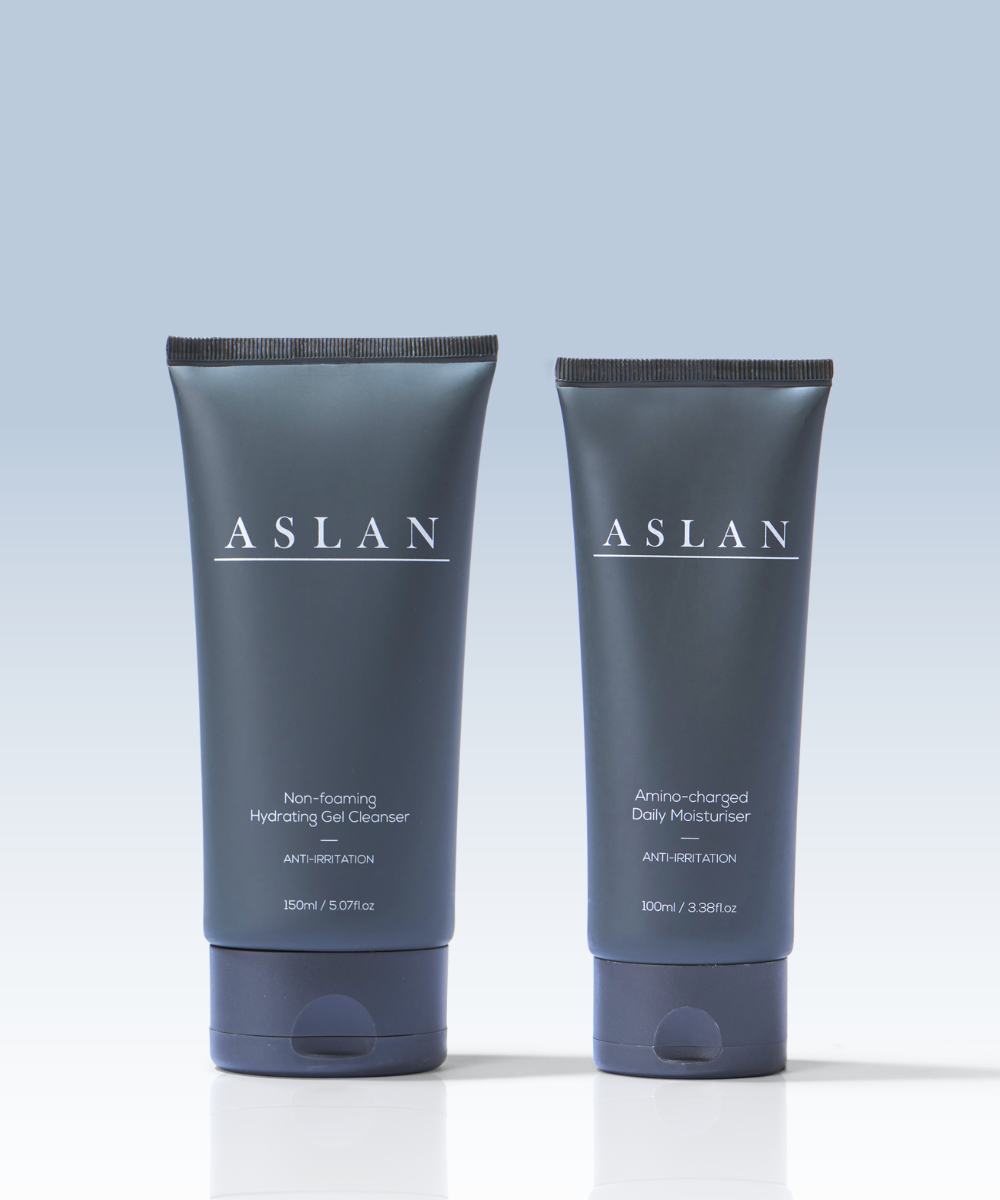 Aslan™ presents The Power Couple, a gentle and effective sensitive skincare duo. Our Hydrating Gel Cleanser removes impurities, while The Amino-charged Daily Moisturiser soothes and strengthens your skin for a calm and healthy complexion.